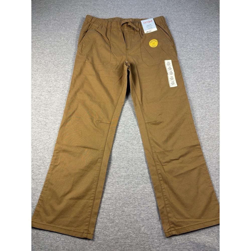 Cat & Jack Boys Husky Tan Brown Pants Size 12 Reinforced Knee Straight NWT
